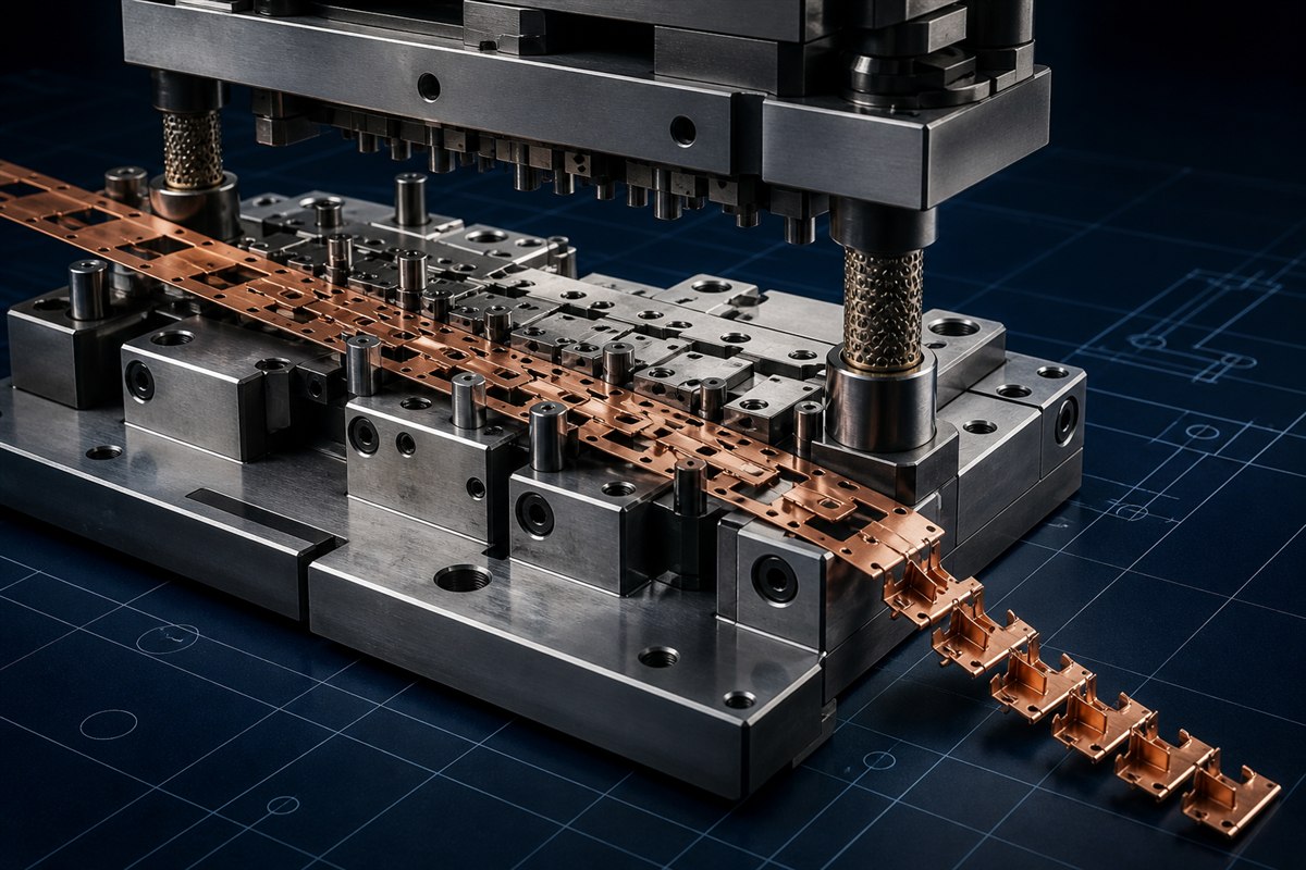 Representative precision press tool and stamped copper terminal concept